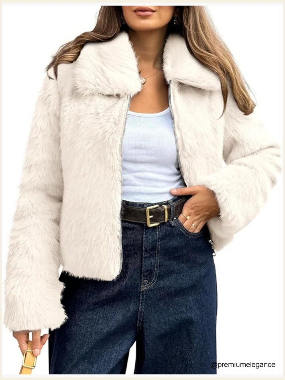 Fluffy Cropped Faux Fur Jacket Zip Up Fuzzy Coat Long Sleeve - Picture 1 of 7
